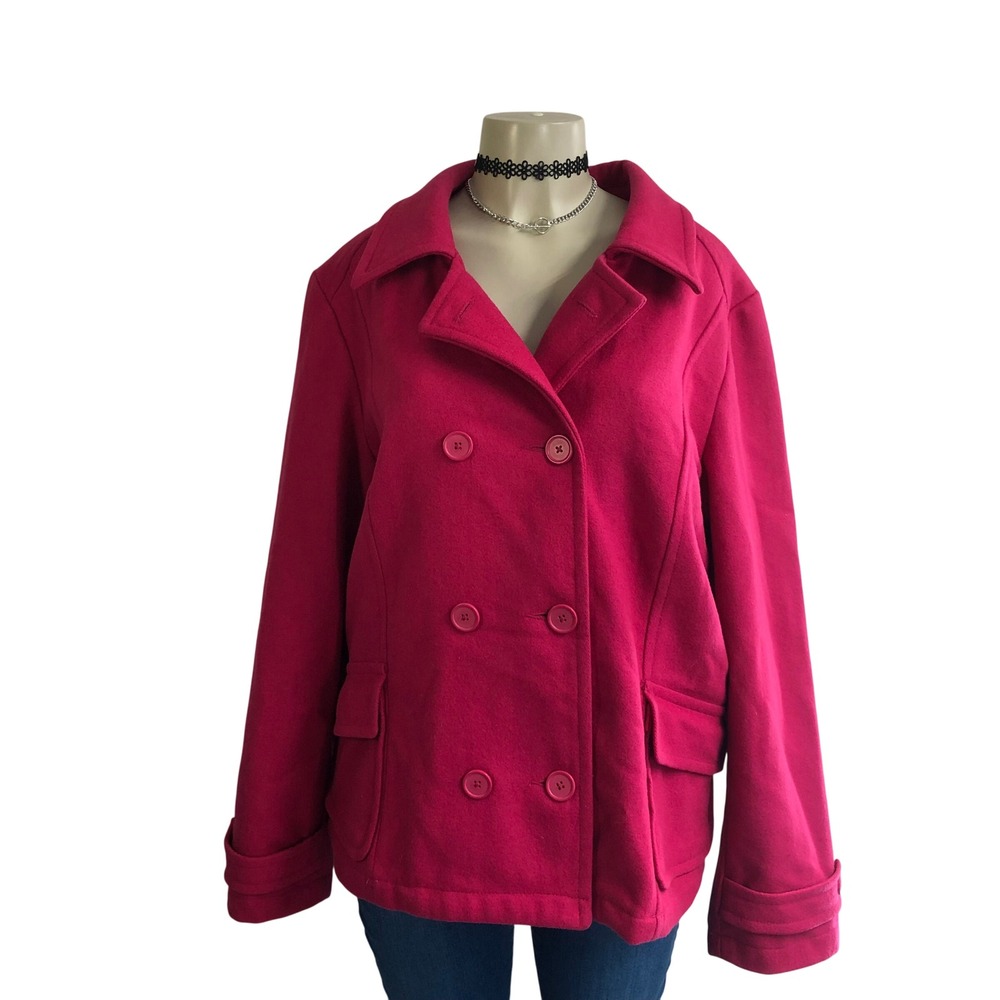 Vintage Y2K Old Navy Magenta Hot Pink Double Breasted Wool Peacoat Womens XXL